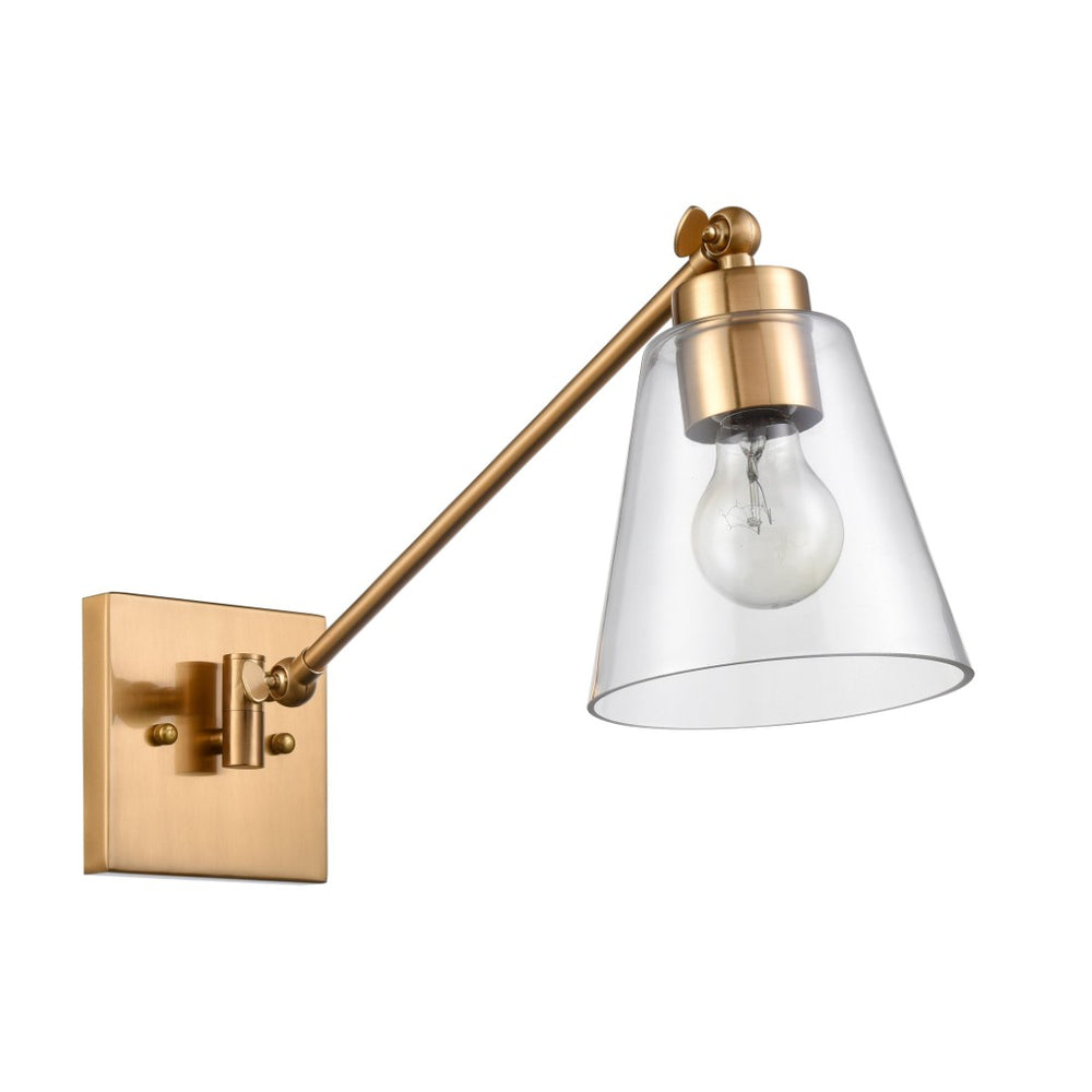 Atlas East Point 14.5'' High Adjustable Swingarm Wall Sconce with Geometric Glass Shade for Modern Spaces Satin Brass WL11587-BS