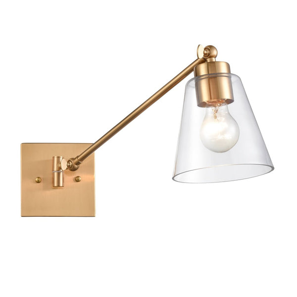 Atlas East Point 14.5'' High Adjustable Swingarm Wall Sconce with Geometric Glass Shade for Modern Spaces Satin Brass WL11587-BS