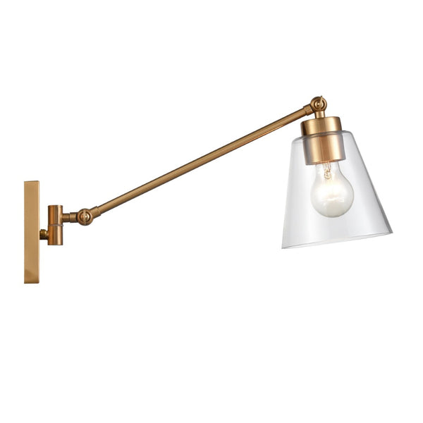 Atlas East Point 14.5'' High Adjustable Swingarm Wall Sconce with Geometric Glass Shade for Modern Spaces Satin Brass WL11587-BS
