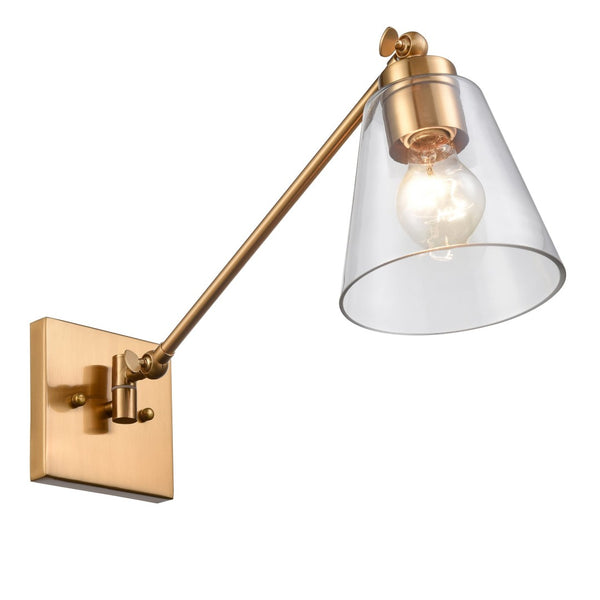 Atlas East Point 14.5'' High Adjustable Swingarm Wall Sconce with Geometric Glass Shade for Modern Spaces Satin Brass WL11587-BS