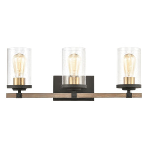 Atlas Geringer 3-Light Vanity Light Fixture with Burnished Brass Accents and Seeded Glass Shades for Style Charcoal 22'' WL11619-BK