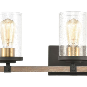 Atlas Geringer 3-Light Vanity Light Fixture with Burnished Brass Accents and Seeded Glass Shades for Style Charcoal 22'' WL11619-BK