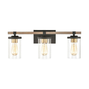 Atlas Geringer 3-Light Vanity Light Fixture with Burnished Brass Accents and Seeded Glass Shades for Style Charcoal 22'' WL11619-BK