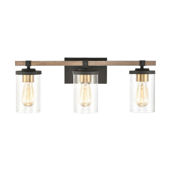Atlas Geringer 3-Light Vanity Light Fixture with Burnished Brass Accents and Seeded Glass Shades for Style Charcoal 22'' WL11619-BK