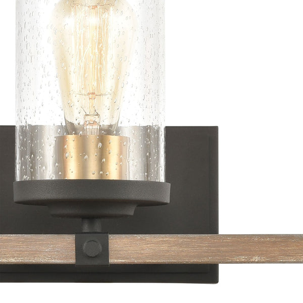 Atlas Geringer 3-Light Vanity Light Fixture with Burnished Brass Accents and Seeded Glass Shades for Style Charcoal 22'' WL11619-BK