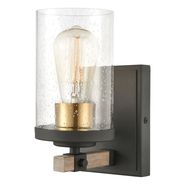 Atlas Geringer 3-Light Vanity Light Fixture with Burnished Brass Accents and Seeded Glass Shades for Style Charcoal 5'' WL11620-BK