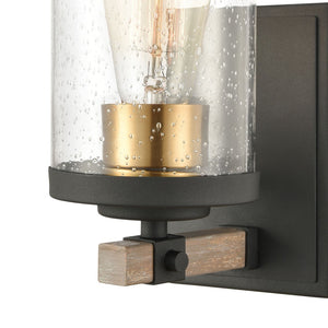 Atlas Geringer 3-Light Vanity Light Fixture with Burnished Brass Accents and Seeded Glass Shades for Style Charcoal 5'' WL11620-BK