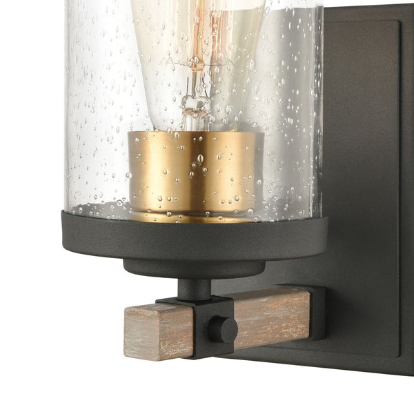 Atlas Geringer 3-Light Vanity Light Fixture with Burnished Brass Accents and Seeded Glass Shades for Style Charcoal 5'' WL11620-BK