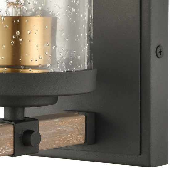Atlas Geringer 3-Light Vanity Light Fixture with Burnished Brass Accents and Seeded Glass Shades for Style Charcoal 5'' WL11620-BK