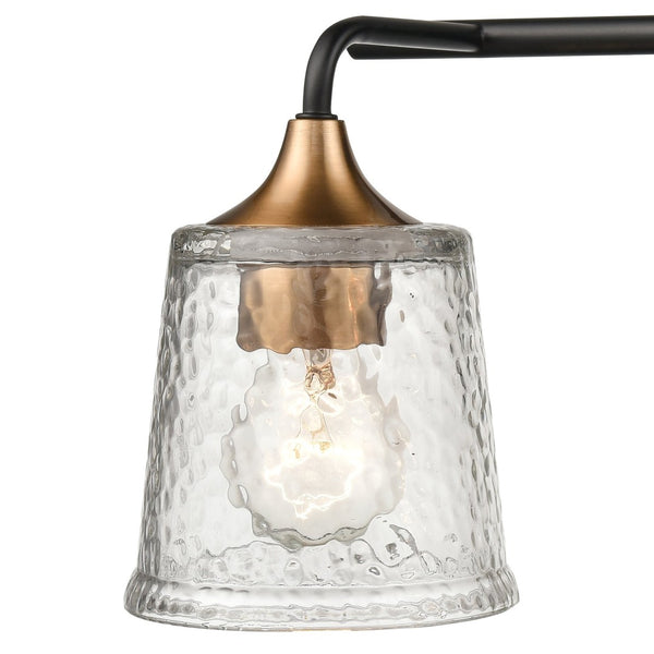 Atlas Hamy 2-Light Vanity Light Fixture - Modern Minimalist Design with Hammered Glass Shades & Brass Accents Matte Black 15'' WL11630-BK