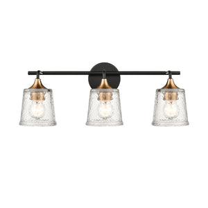 Atlas Hamy 2-Light Vanity Light Fixture - Modern Minimalist Design with Hammered Glass Shades & Brass Accents Matte Black 23'' WL11631-BK