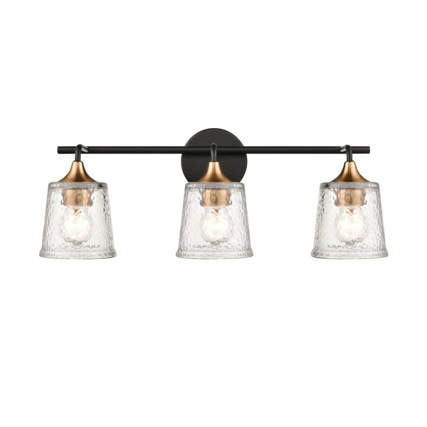 Atlas Hamy 2-Light Vanity Light Fixture - Modern Minimalist Design with Hammered Glass Shades & Brass Accents Matte Black 23'' WL11631-BK