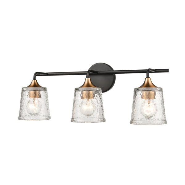 Atlas Hamy 2-Light Vanity Light Fixture - Modern Minimalist Design with Hammered Glass Shades & Brass Accents Matte Black 23'' WL11631-BK