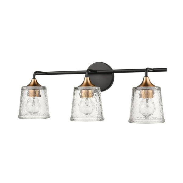 Atlas Hamy 2-Light Vanity Light Fixture - Modern Minimalist Design with Hammered Glass Shades & Brass Accents Matte Black 23'' WL11631-BK