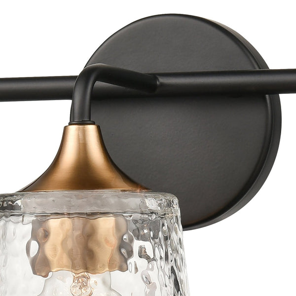 Atlas Hamy 2-Light Vanity Light Fixture - Modern Minimalist Design with Hammered Glass Shades & Brass Accents Matte Black 23'' WL11631-BK