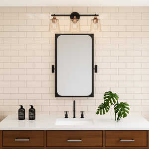 Atlas Hamy 2-Light Vanity Light Fixture - Modern Minimalist Design with Hammered Glass Shades & Brass Accents Matte Black 23'' WL11631-BK