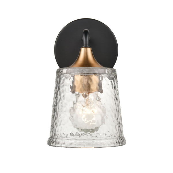Atlas Hamy 2-Light Vanity Light Fixture - Modern Minimalist Design with Hammered Glass Shades & Brass Accents Matte Black 5'' WL11632-BK