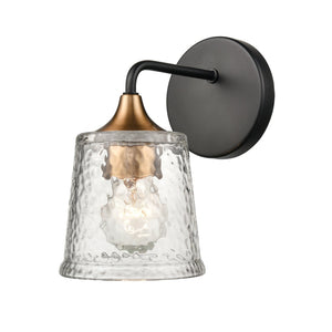 Atlas Hamy 2-Light Vanity Light Fixture - Modern Minimalist Design with Hammered Glass Shades & Brass Accents Matte Black 5'' WL11632-BK