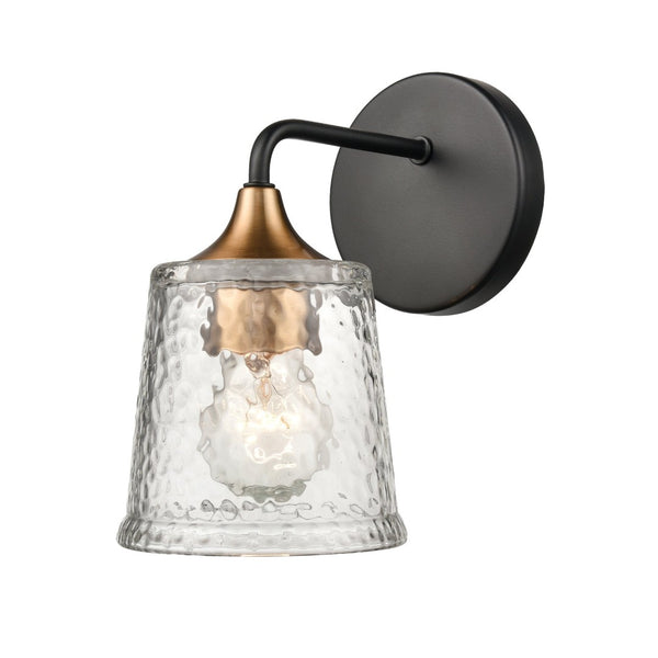Atlas Hamy 2-Light Vanity Light Fixture - Modern Minimalist Design with Hammered Glass Shades & Brass Accents Matte Black 5'' WL11632-BK