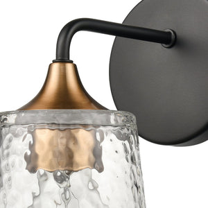 Atlas Hamy 2-Light Vanity Light Fixture - Modern Minimalist Design with Hammered Glass Shades & Brass Accents Matte Black 5'' WL11632-BK