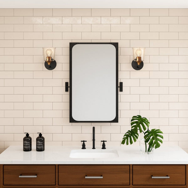 Atlas Hamy 2-Light Vanity Light Fixture - Modern Minimalist Design with Hammered Glass Shades & Brass Accents Matte Black 5'' WL11632-BK