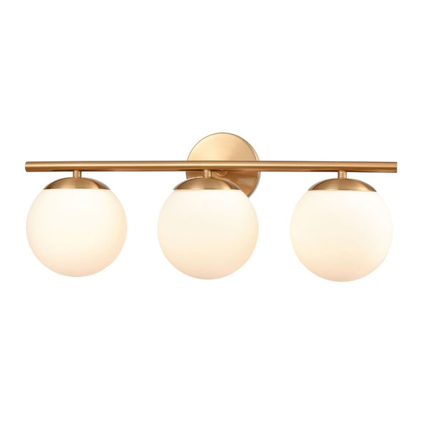 Atlas Hollywood Blvd 3-Light Vanity Light Fixture - Retro Charm with Opal Glass Globes for Stylish Spaces Satin Brass 22'' WL11638-BS