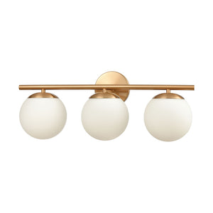 Atlas Hollywood Blvd 3-Light Vanity Light Fixture - Retro Charm with Opal Glass Globes for Stylish Spaces Satin Brass 22'' WL11638-BS