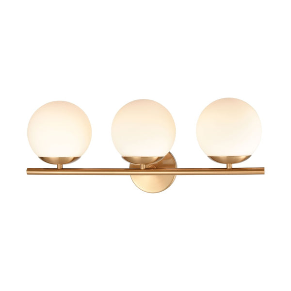 Atlas Hollywood Blvd 3-Light Vanity Light Fixture - Retro Charm with Opal Glass Globes for Stylish Spaces Satin Brass 22'' WL11638-BS