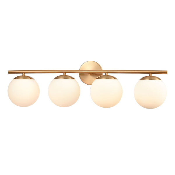 Atlas Hollywood Blvd 3-Light Vanity Light Fixture - Retro Charm with Opal Glass Globes for Stylish Spaces Satin Brass 30'' WL11639-BS