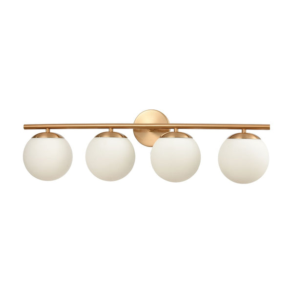 Atlas Hollywood Blvd 3-Light Vanity Light Fixture - Retro Charm with Opal Glass Globes for Stylish Spaces Satin Brass 30'' WL11639-BS