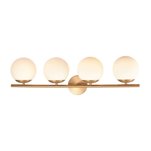 Atlas Hollywood Blvd 3-Light Vanity Light Fixture - Retro Charm with Opal Glass Globes for Stylish Spaces Satin Brass 30'' WL11639-BS