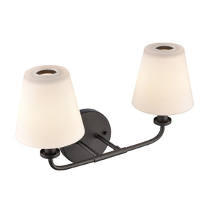 Atlas Hoyle 2-Light Vanity Light Fixture - Modern Design with Etched Glass Shades for Elegant Illumination Matte Black 16'' WL11641-BK