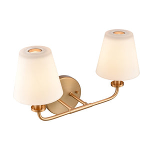 Atlas Hoyle 2-Light Vanity Light Fixture - Modern Design with Etched Glass Shades for Elegant Illumination Brushed Gold 16'' WL11641-GD