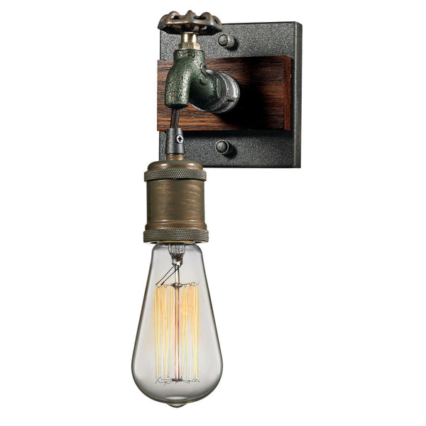 Atlas Jonas 7" High Vintage Industrial 1-Light Sconce - Weathered Metal & Wood Accent for Unique Charm WL11646-GY