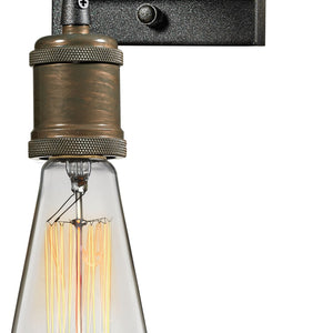 Atlas Jonas 7" High Vintage Industrial 1-Light Sconce - Weathered Metal & Wood Accent for Unique Charm WL11646-GY