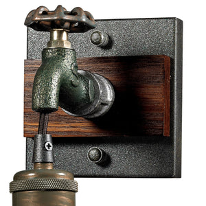 Atlas Jonas 7" High Vintage Industrial 1-Light Sconce - Weathered Metal & Wood Accent for Unique Charm WL11646-GY