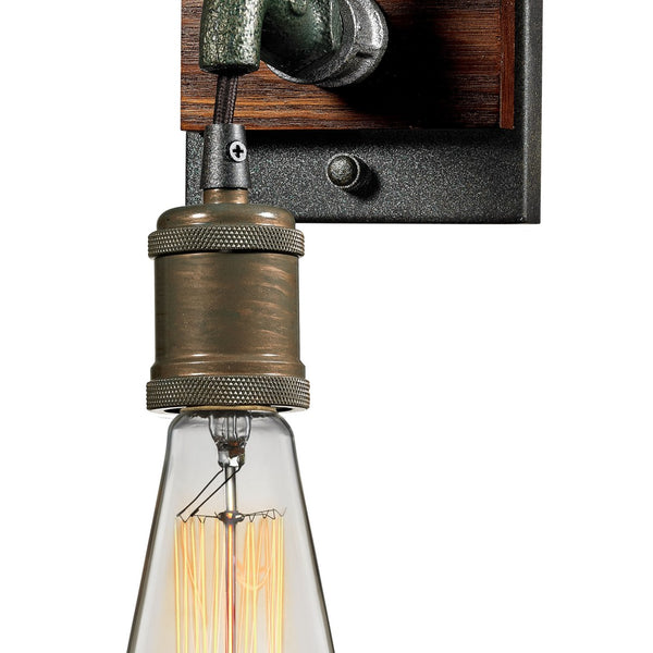 Atlas Jonas 7" High Vintage Industrial 1-Light Sconce - Weathered Metal & Wood Accent for Unique Charm WL11646-GY