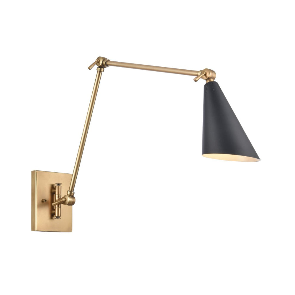 Atlas Luca 18.5'' High Adjustable Swingarm Sconce - Elegant Midcentury Design in Natural Brass & Black WL11655-BS