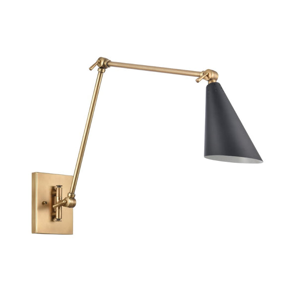 Atlas Luca 18.5'' High Adjustable Swingarm Sconce - Elegant Midcentury Design in Natural Brass & Black WL11655-BS
