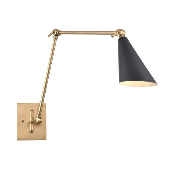 Atlas Luca 18.5'' High Adjustable Swingarm Sconce - Elegant Midcentury Design in Natural Brass & Black WL11655-BS