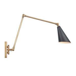 Atlas Luca 18.5'' High Adjustable Swingarm Sconce - Elegant Midcentury Design in Natural Brass & Black WL11655-BS