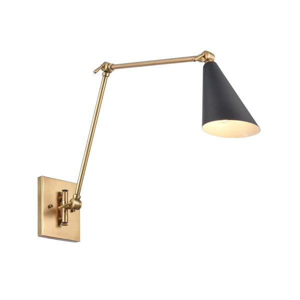 Atlas Luca 18.5'' High Adjustable Swingarm Sconce - Elegant Midcentury Design in Natural Brass & Black WL11655-BS
