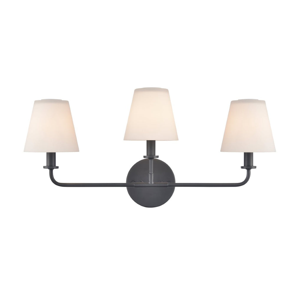Atlas Minerva 24'' Wide 3-Light Vanity Light - Elegant Tapered Glass Shades for Bright, Flattering Illumination Matte Black WL11664-BK