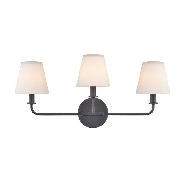 Atlas Minerva 24'' Wide 3-Light Vanity Light - Elegant Tapered Glass Shades for Bright, Flattering Illumination Matte Black WL11664-BK