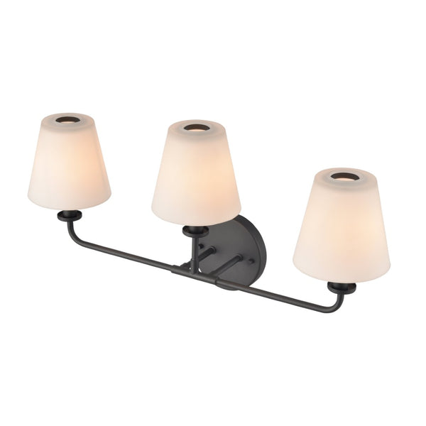 Atlas Minerva 24'' Wide 3-Light Vanity Light - Elegant Tapered Glass Shades for Bright, Flattering Illumination Matte Black WL11664-BK