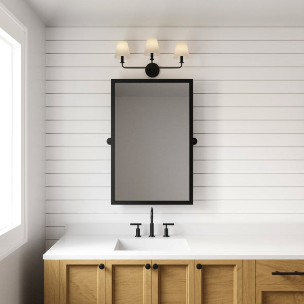 Atlas Minerva 24'' Wide 3-Light Vanity Light - Elegant Tapered Glass Shades for Bright, Flattering Illumination Matte Black WL11664-BK