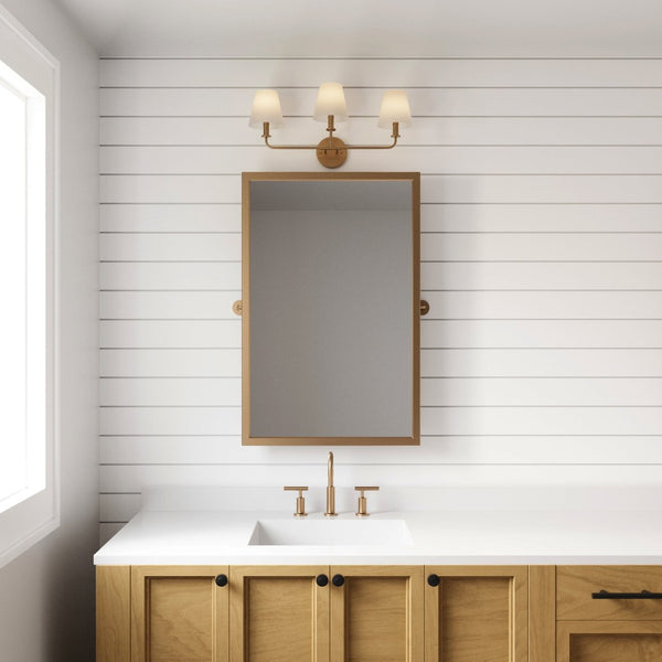 Atlas Minerva 24'' Wide 3-Light Vanity Light - Elegant Tapered Glass Shades for Bright, Flattering Illumination Brushed Gold WL11664-GD