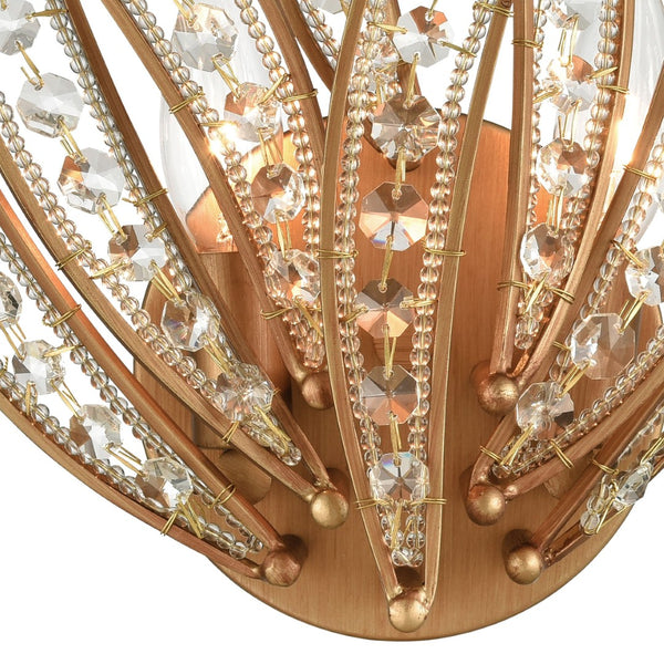 Atlas Naples 13" High 2-Light Wall Sconce - Coastal Elegance with Matte Gold Palm Design & Crystal Accents WL11669-GD