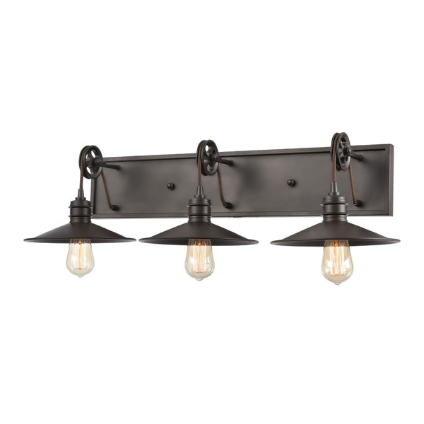 Atlas Spindle 1-Light Wall Sconce - Vintage Industrial Design with Pulley Motif for Timeless Charm Oil Rubbed Bronze 31'' WL11700-BZ