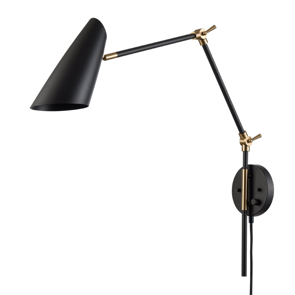 Atlas Stanley 17.75'' High Adjustable Swingarm Sconce - Matte Black Midcentury Design for Versatile Lighting WL11701-BK